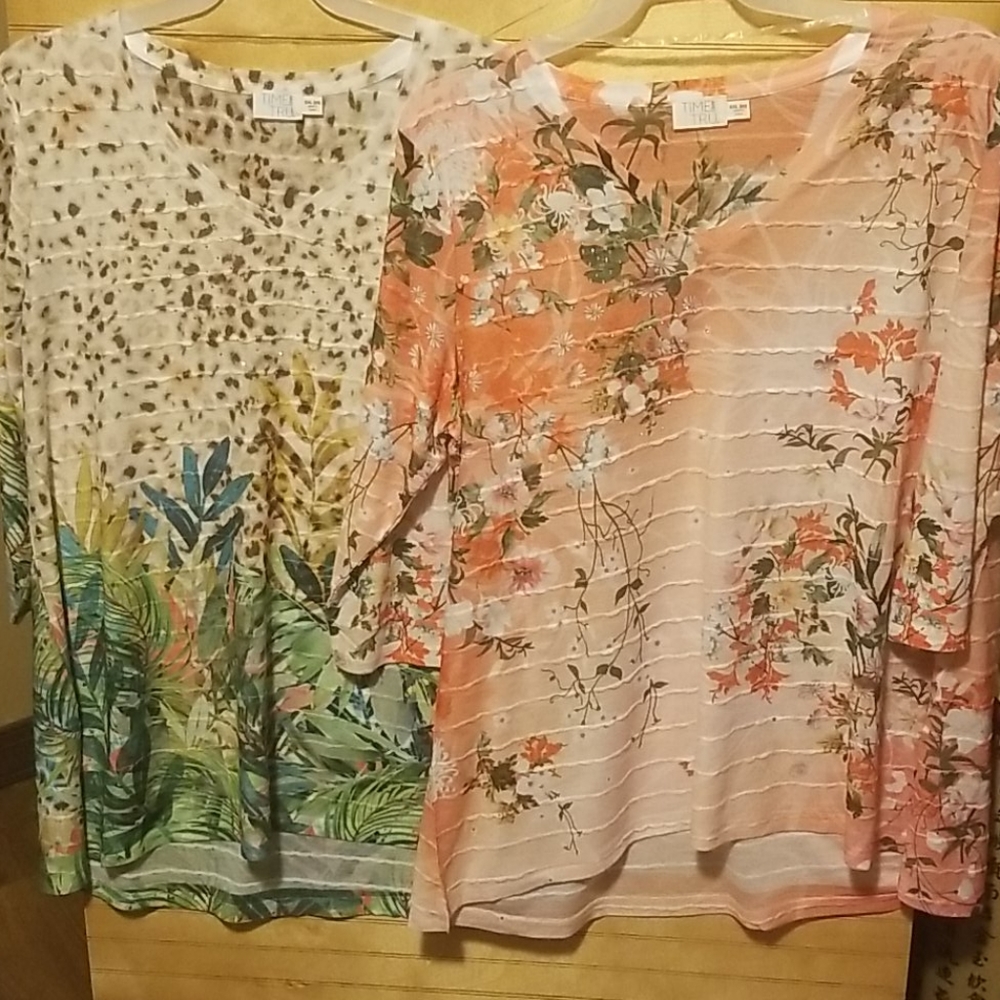 Two Long Sleeve Floral Pattern Tops